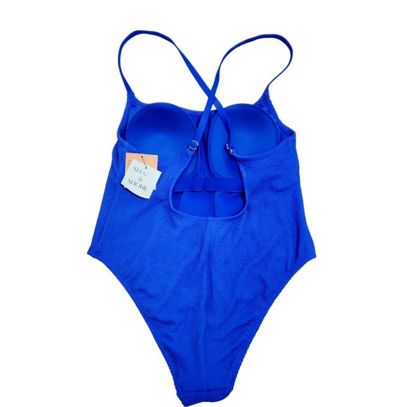 Shade & Shore Womens Blue One-Piece Swimsuit With Cross-Back Straps Size 18 - Picture 2 of 7